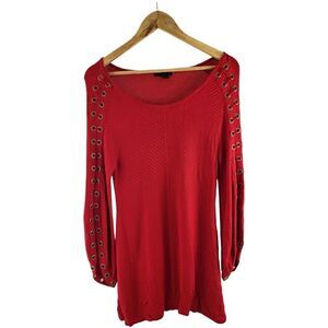 Fontana Womens‎ Size M Red Knit Velvet/Cord Light Sweater Rhinestone Eyelet